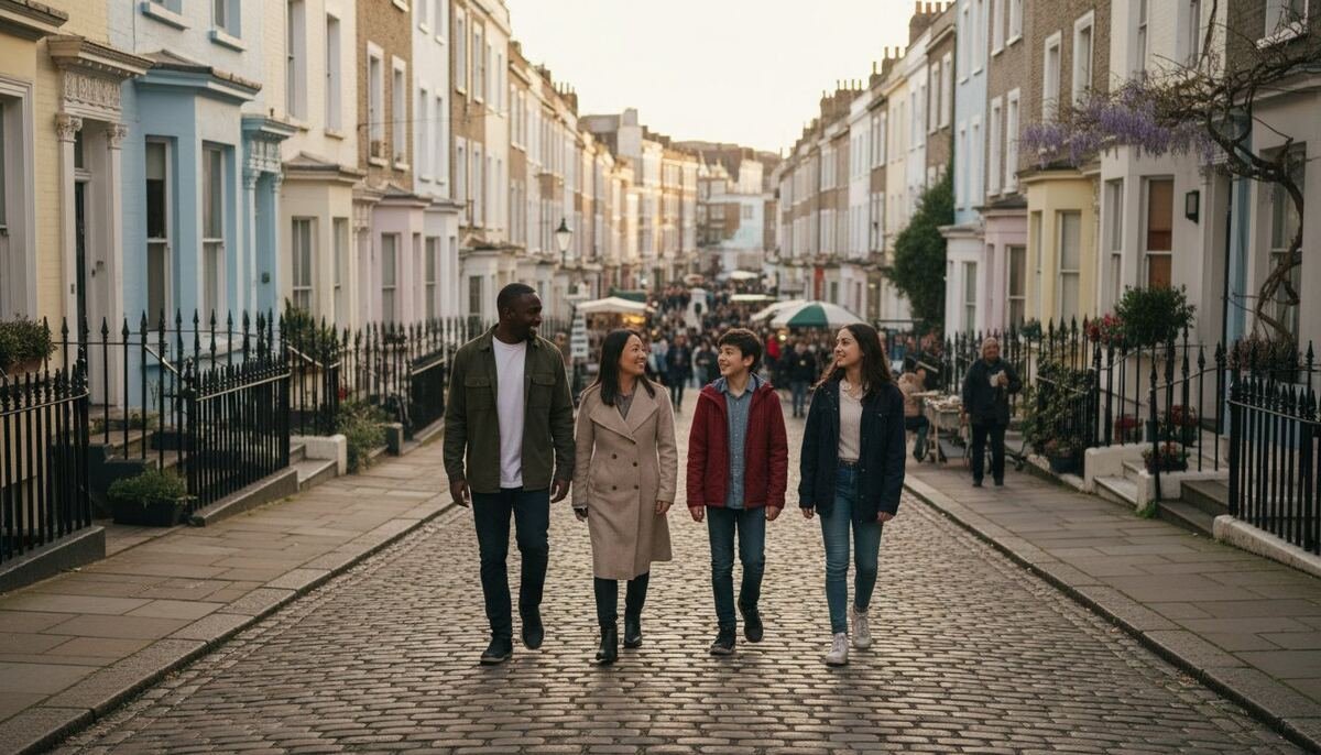 Notting Hill street with colourful houses